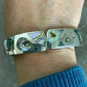 Vintage Abalone and 950 Sterling Hinge Bracelet
